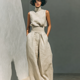 Maria | Ensemble débardeur minimaliste en coton et lin pour femmes et pantalon à jambes larges