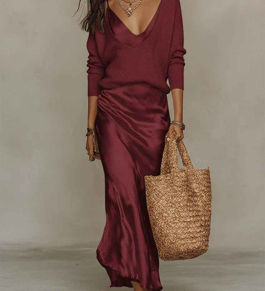 Solène | Robe Satinée & Ensemble en Maille