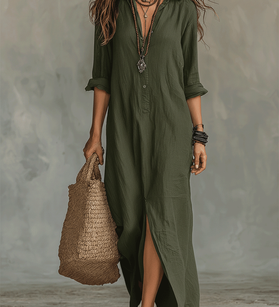 Noémie – Robe chemise bohème longue