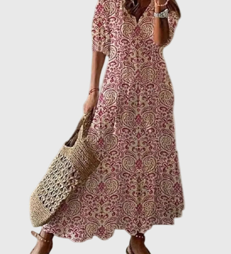 Amalia | Robe Maxi Vintage Bohème d'Été