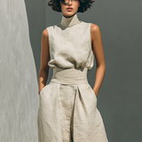 Maria | Ensemble débardeur minimaliste en coton et lin pour femmes et pantalon à jambes larges