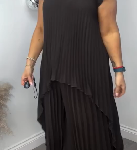 Sherry™ Midi Plissé Dress & Wide Leg Pant Set