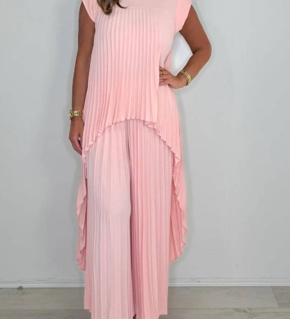 Sherry™ Midi Plissé Dress & Wide Leg Pant Set