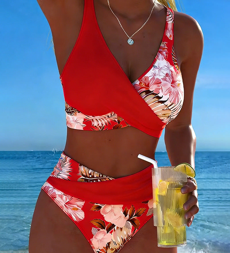 Julia | Bikini Contrast Fleurie Divisé