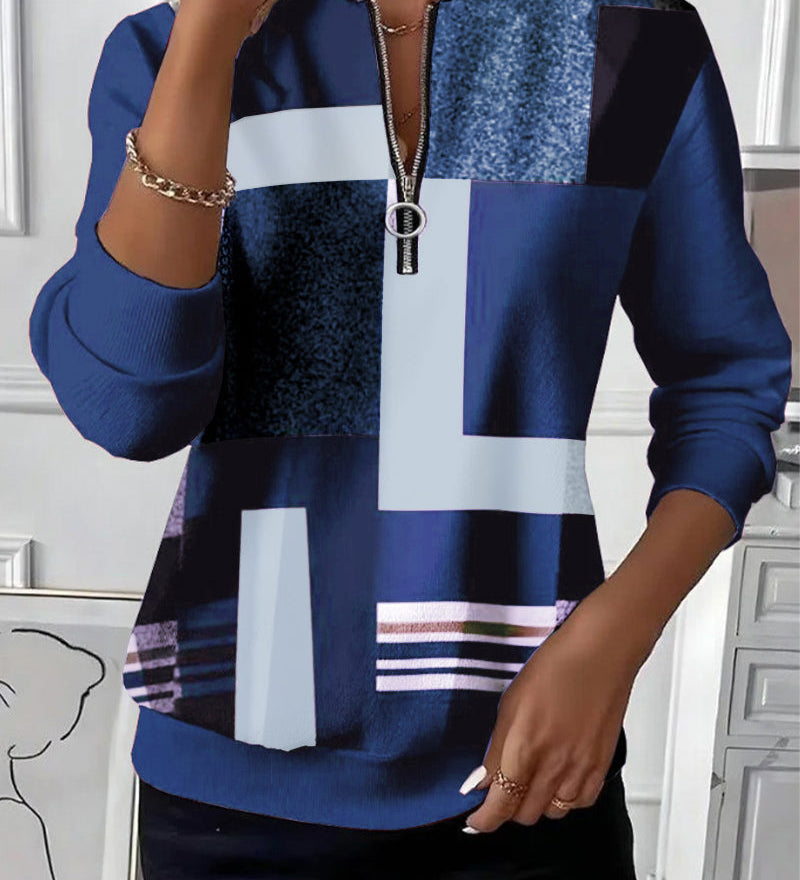Aveline | Sweat-shirt décontracté avec demi-zip et imprimé