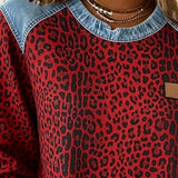 Zéphirine | Sweatshirt Imprimé Léopard en Patchwork Denim