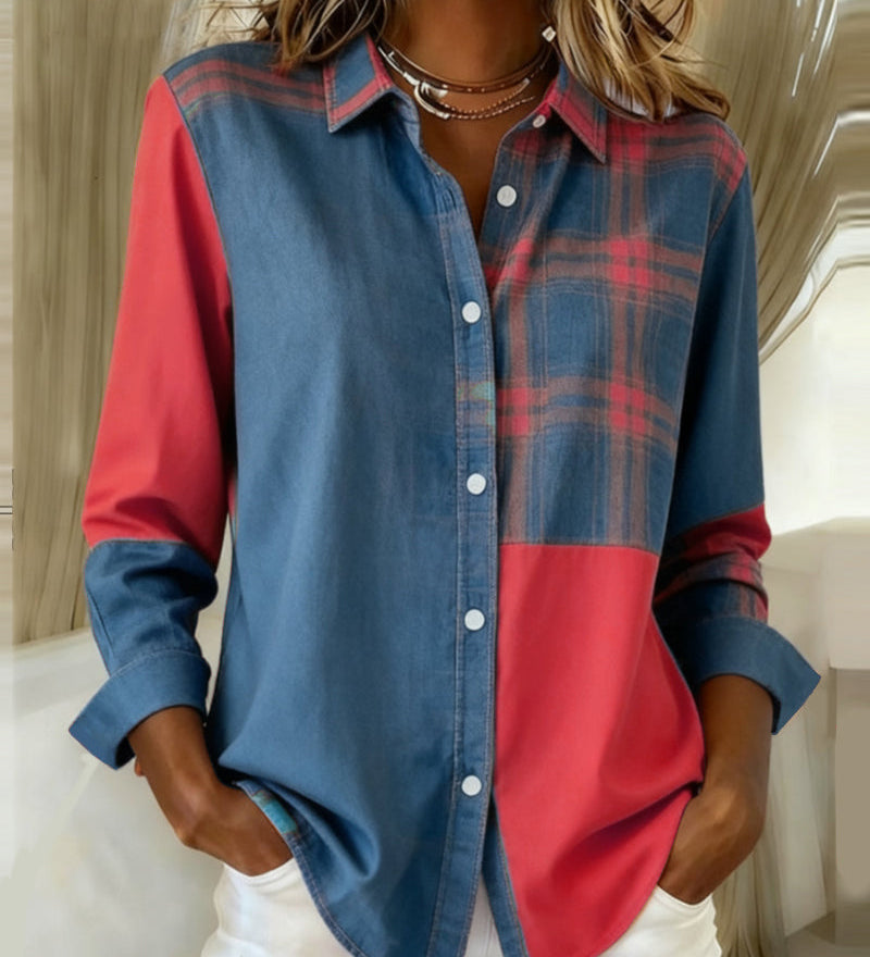 Esmée-Lou | Chemise avec Col Notché et Design à Carreaux Contrastés