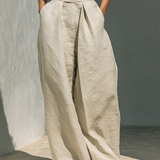 Maria | Ensemble débardeur minimaliste en coton et lin pour femmes et pantalon à jambes larges
