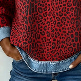 Zéphirine | Sweatshirt Imprimé Léopard en Patchwork Denim