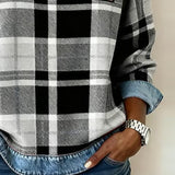 Arielle | Sweatshirt Femme en Denim à Patchwork Col Ronde