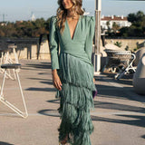 Frida | Robe midi avec franges en vert sauge