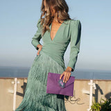 Frida | Robe midi avec franges en vert sauge