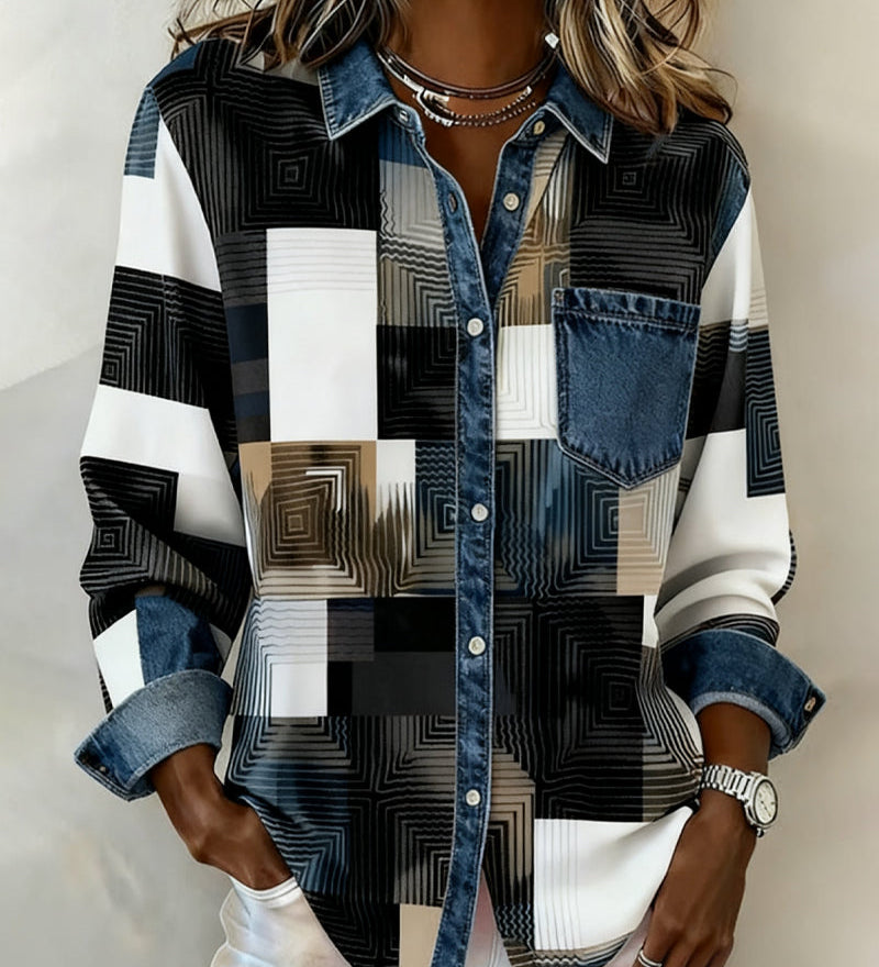 Séraphine | Chemise Color Block avec Col Fashion