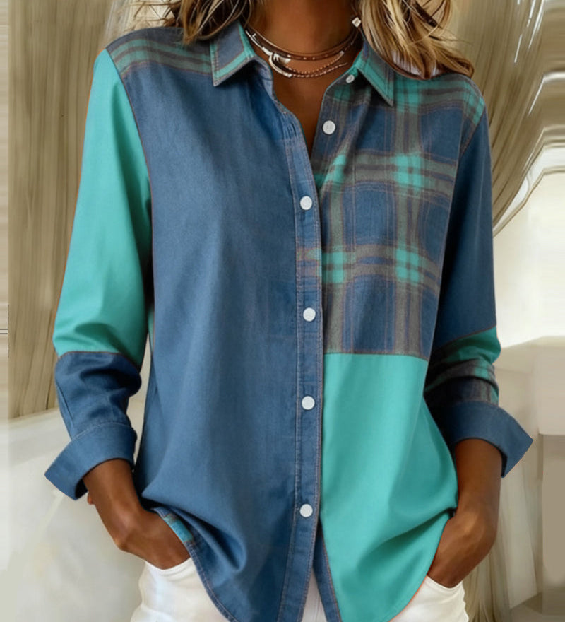 Esmée-Lou | Chemise avec Col Notché et Design à Carreaux Contrastés