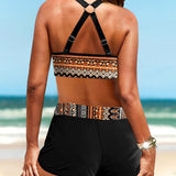 Maryan | Bikini à Motif Géométrique avec Taille Élastique Haute