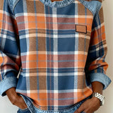 Arielle | Sweatshirt Femme en Denim à Patchwork Col Ronde