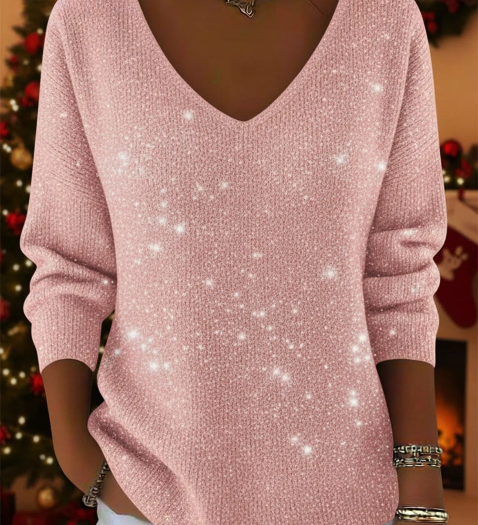 Étoile | Pull Festif avec Col en V