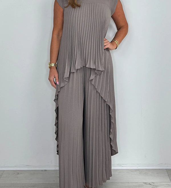 Sherry™ Midi Plissé Dress & Wide Leg Pant Set