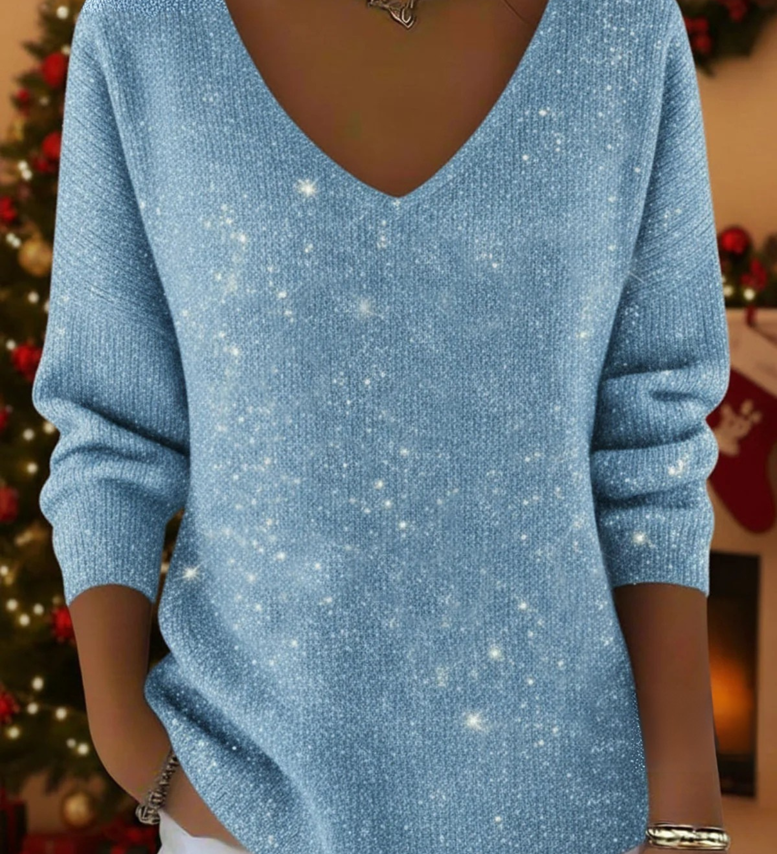 Étoile | Pull Festif avec Col en V