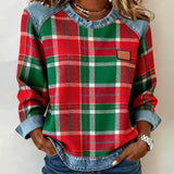 Arielle | Sweatshirt Femme en Denim à Patchwork Col Ronde