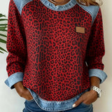 Zéphirine | Sweatshirt Imprimé Léopard en Patchwork Denim