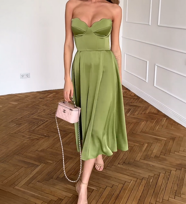Liora | Robe Midi Élégante Sans Bretelles