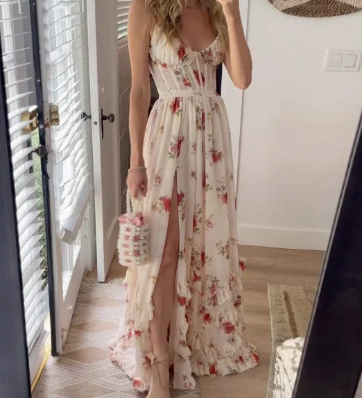 Paola | Robe florale romantique avec décolleté en V