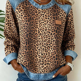 Zéphirine | Sweatshirt Imprimé Léopard en Patchwork Denim
