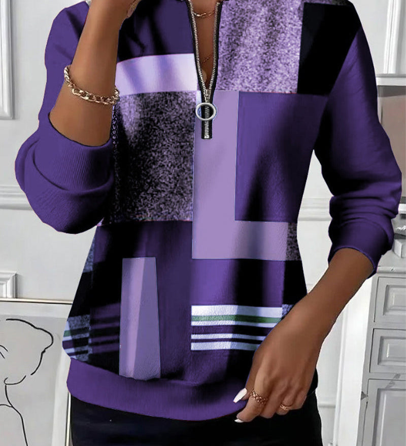 Aveline | Sweat-shirt décontracté avec demi-zip et imprimé