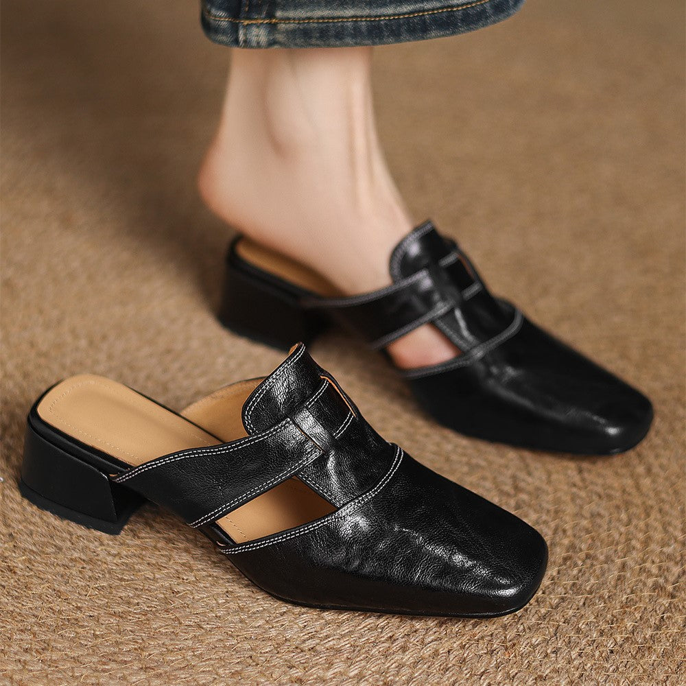 Astrid – Mules en cuir avec bout carré