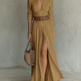 Alma | Robe maxi fluide avec col à revers et manches longues