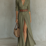 Alma | Robe maxi fluide avec col à revers et manches longues
