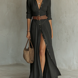 Alma | Robe maxi fluide avec col à revers et manches longues