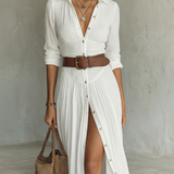 Alma | Robe maxi fluide avec col à revers et manches longues