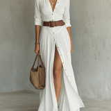 Alma | Robe maxi fluide avec col à revers et manches longues