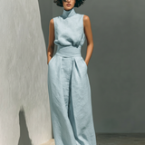 Maria | Ensemble débardeur minimaliste en coton et lin pour femmes et pantalon à jambes larges