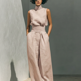 Maria | Ensemble débardeur minimaliste en coton et lin pour femmes et pantalon à jambes larges