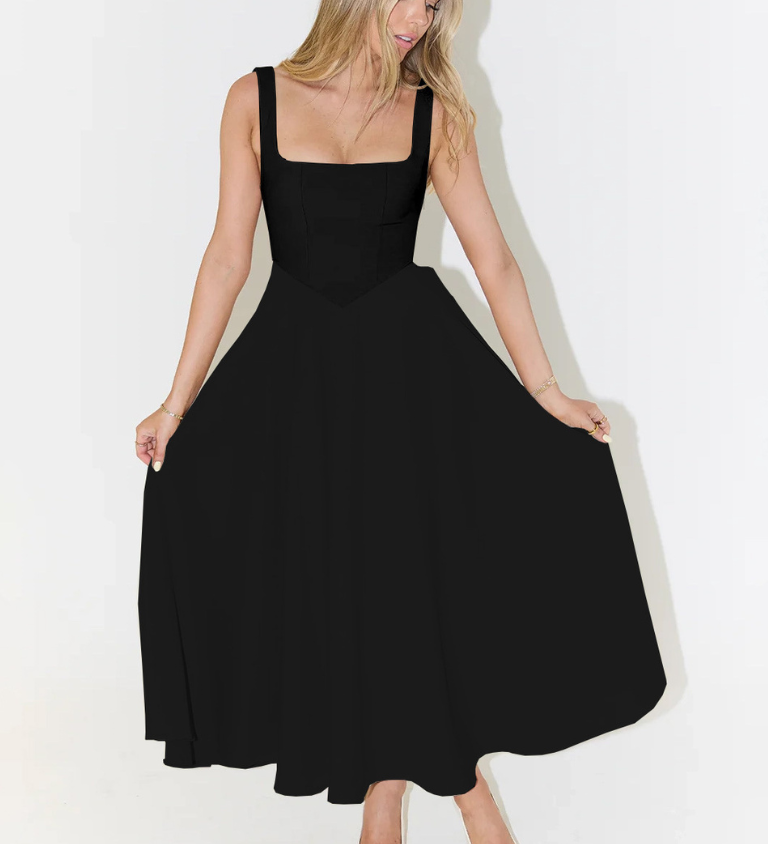 Grace | Robe midi fluide avec décolleté carré