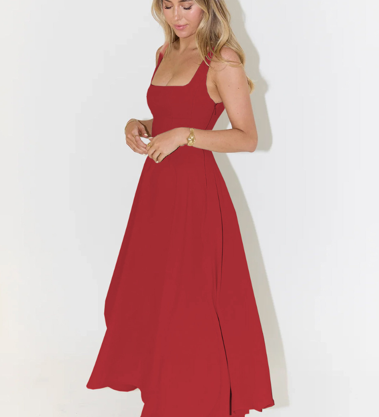 Grace | Robe midi fluide avec décolleté carré