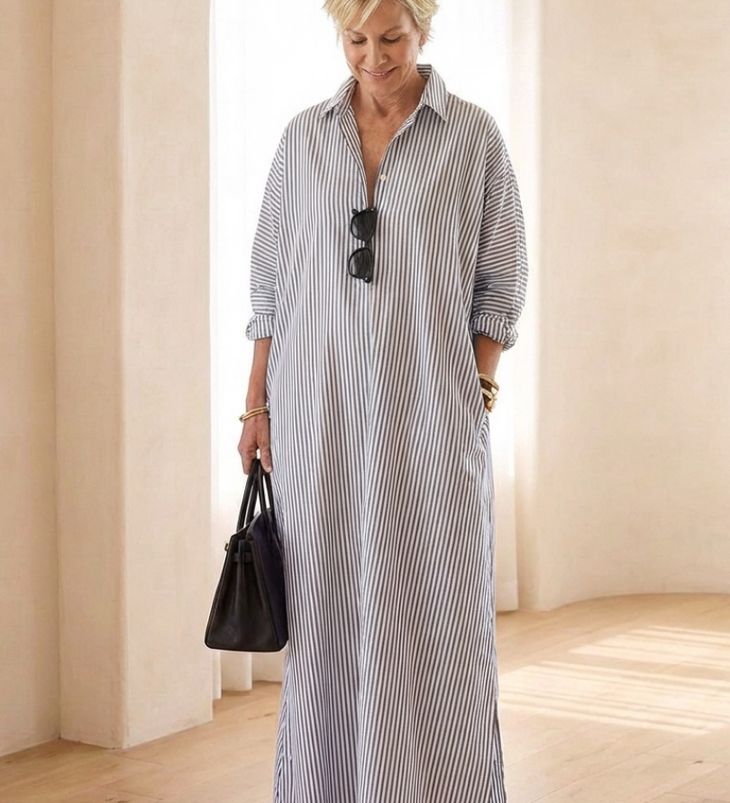 Soline – Robe chemise longue à rayures
