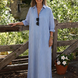 Soline – Robe chemise longue à rayures
