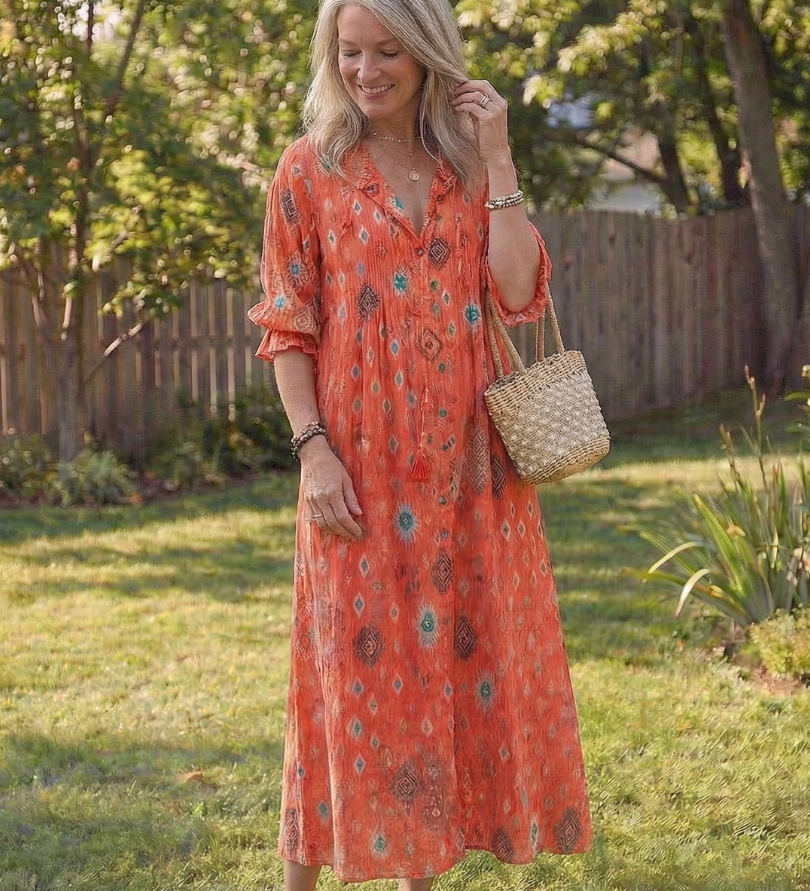 Virelle – Robe longue fluide imprimé botanique
