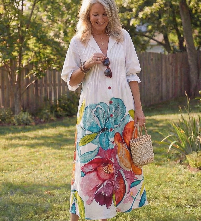 Virelle – Robe longue fluide imprimé botanique