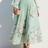 Cisella | Robe midi verte claire à fleurs