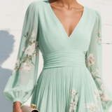 Cisella | Robe midi verte claire à fleurs