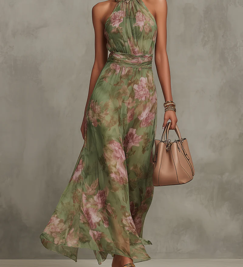 Livia™ | Robe maxi halter florale élégante