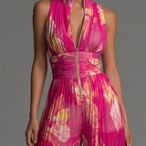 Nicole | Chiffon plissé à imprimé floral fuchsia
