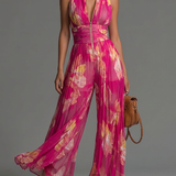 Nicole | Chiffon plissé à imprimé floral fuchsia