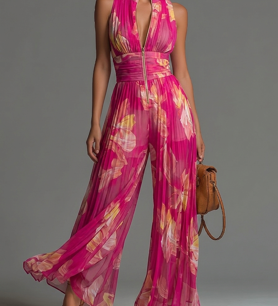 Nicole | Chiffon plissé à imprimé floral fuchsia