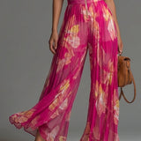 Nicole | Chiffon plissé à imprimé floral fuchsia